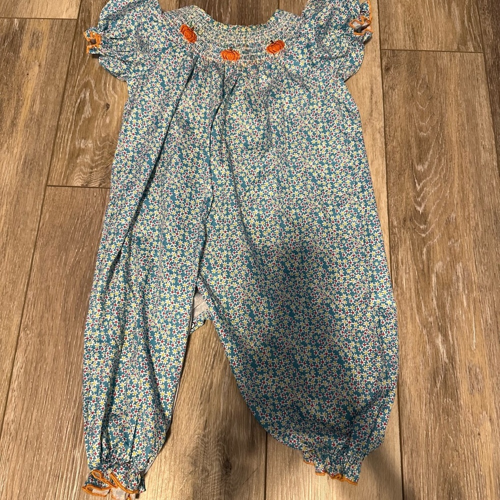 Pumpkin smocked romper